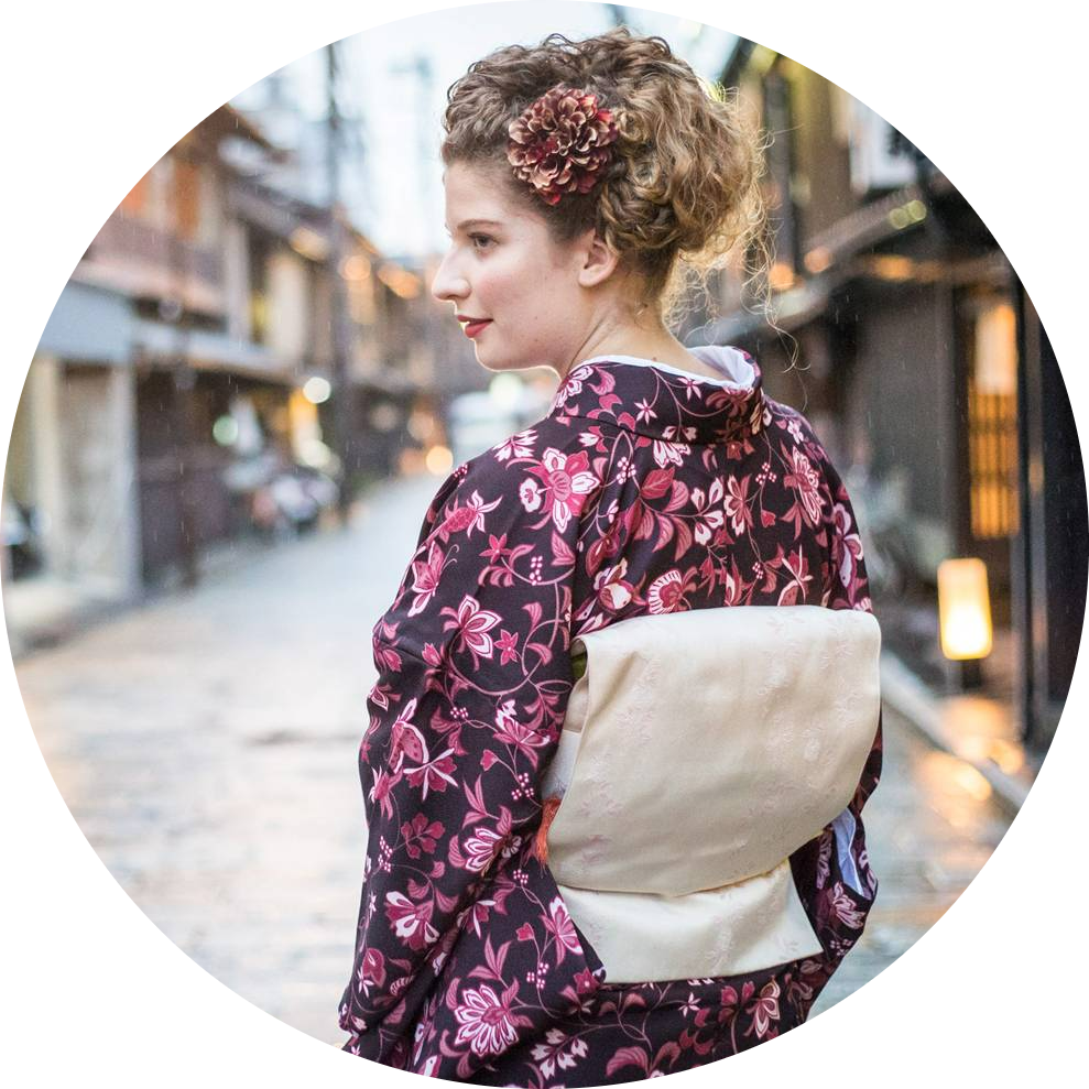 Wearing a traditional Japanese kimono in Kyoto